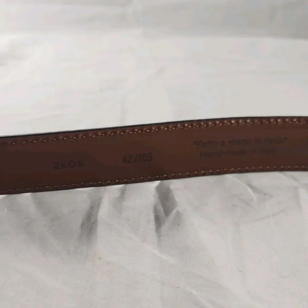 Men's 42 Handmade Italian Brown Leather Dress Belt Stitched Buckle Fits 38.5-43